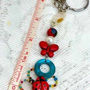 Colorful Beaded Keychain with Red and Blue Accents
